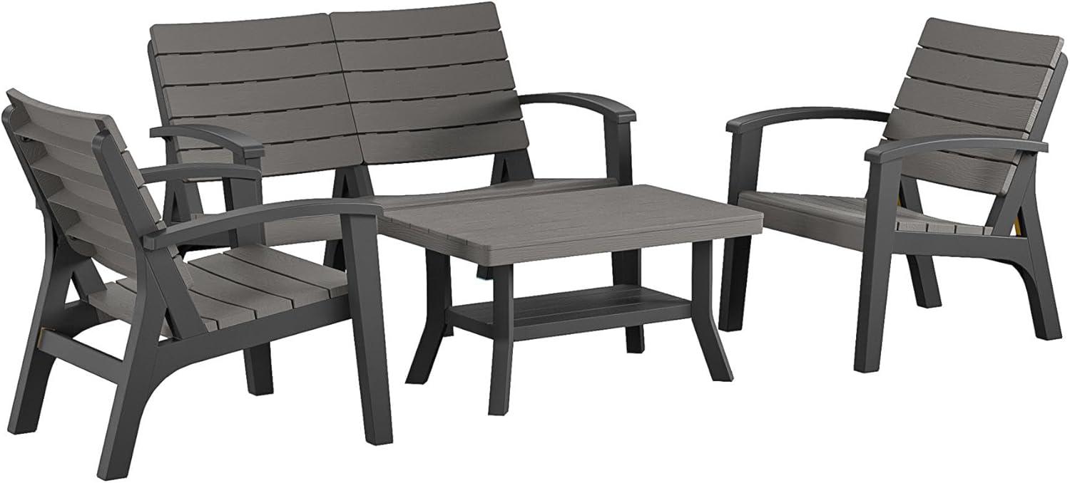 Gray Resin 4-Piece Outdoor Conversation Set with Loveseat and Armchairs