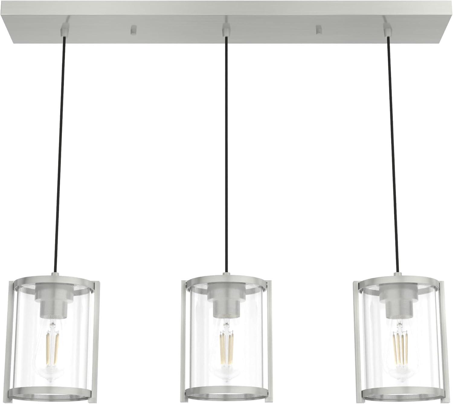 19138-Hunter Fans-Astwood 3-Light Cluster Linear Pendant In Farmhouse Style-10 Inches Tall and 9 Inches Wide-Brushed Nickel Finish