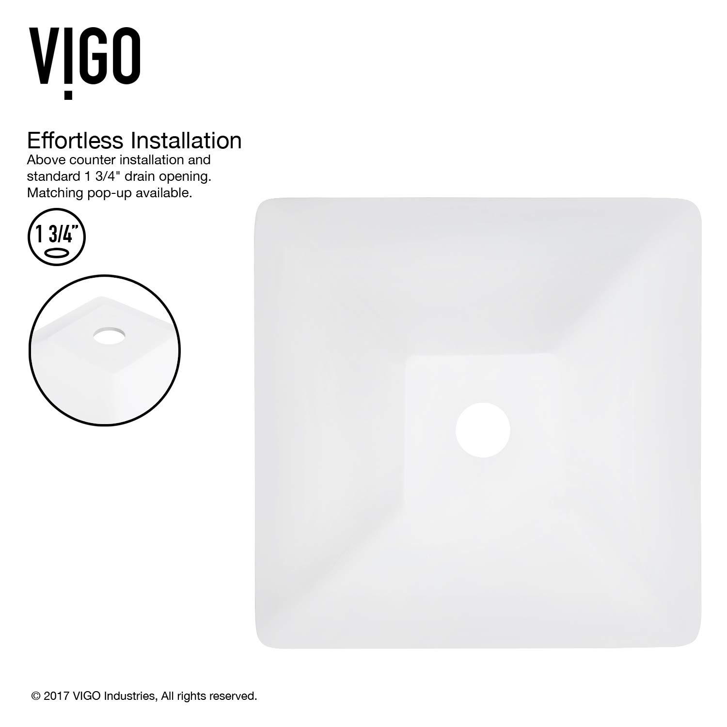 VIGO VG04004 Hibiscus 16" L x 16" W x 5" HMatte Stone White Handmade Square Vessel Bathroom Sink