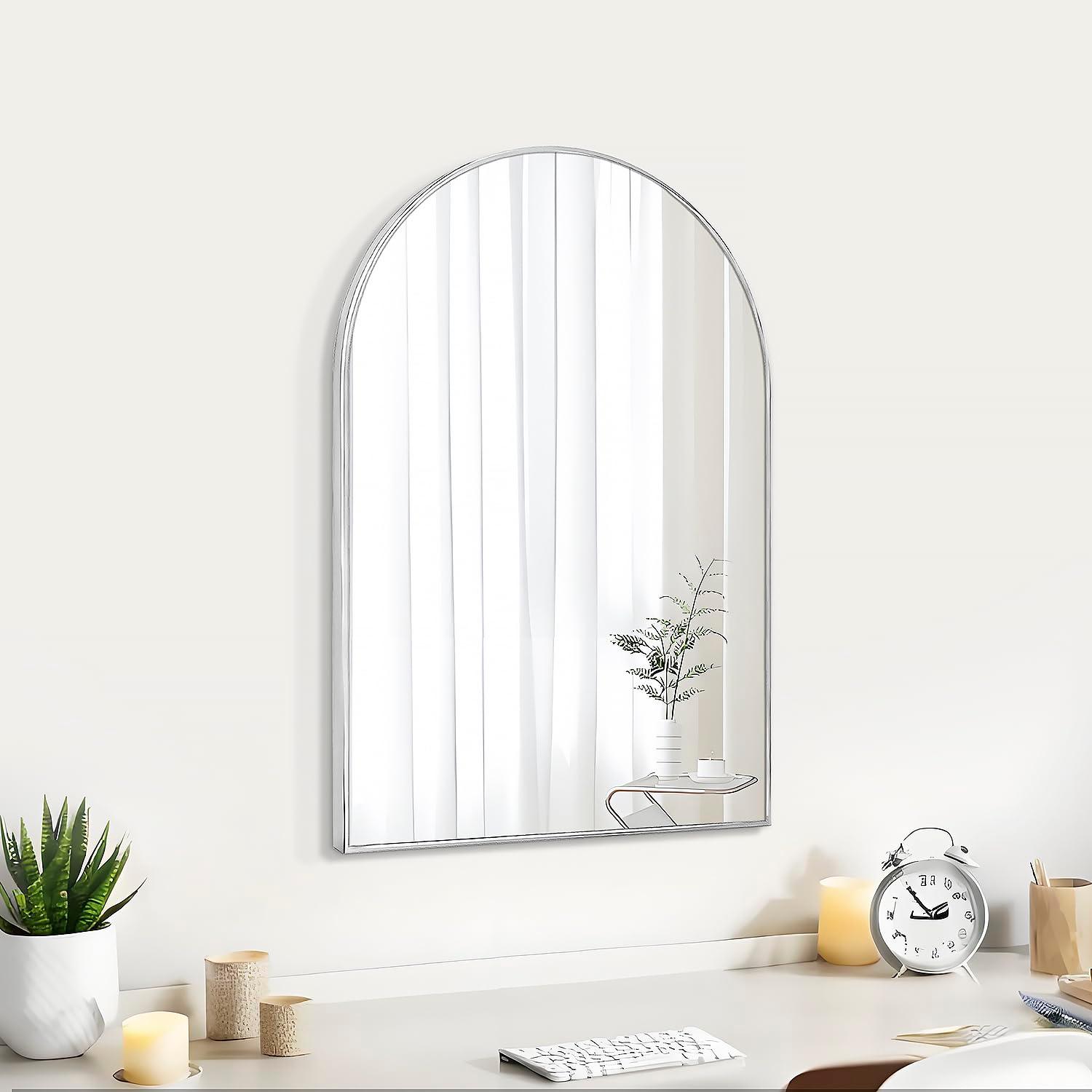 Luxhomez 36" x 24" Arch Wall Mirror for Vanity/ Bathroom, Metal Bathroom Mirror with Waterproof Aluminum Alloy Frame, Gold