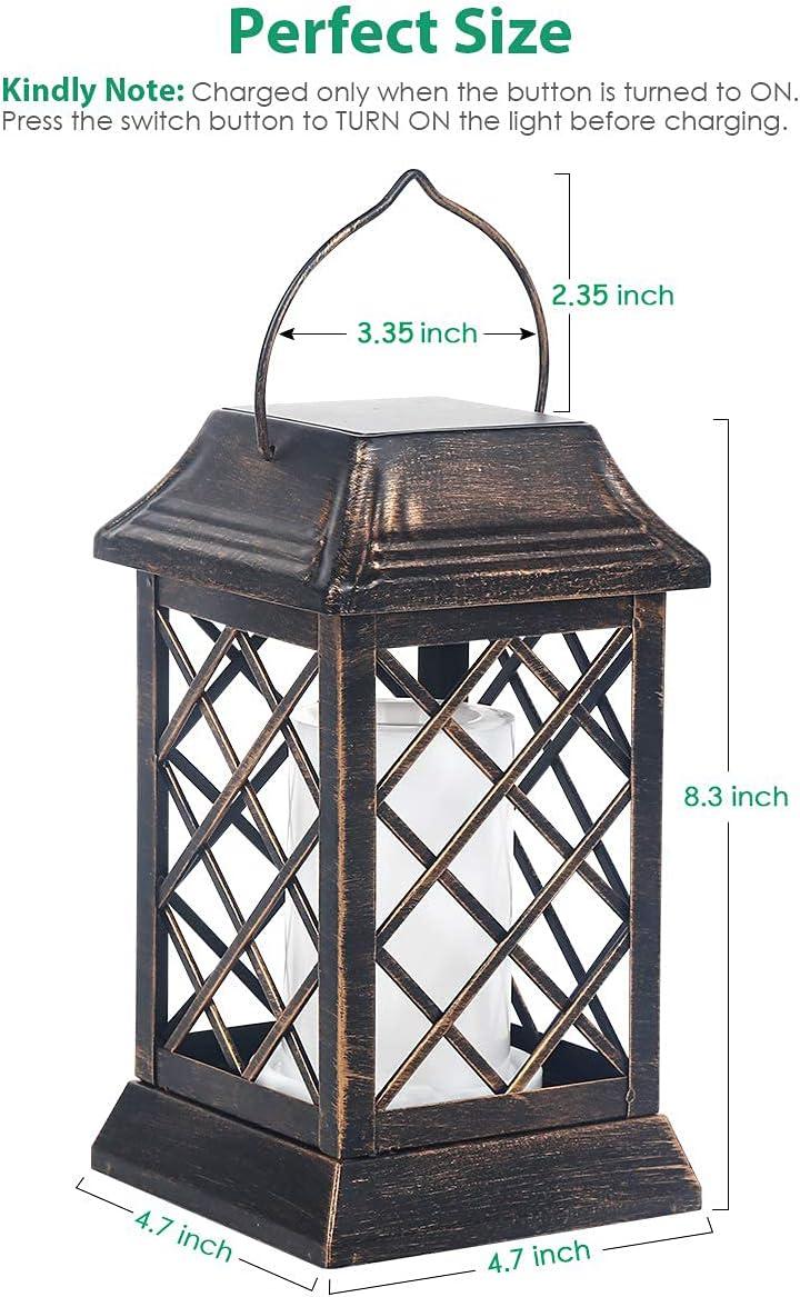 Bronze Outdoor Flickering Flame Metal Solar Lanterns, 2 Pack