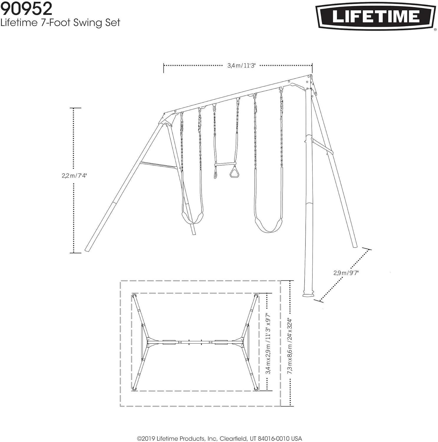 Lifetime Kids 7.3 ft. High Metal Swing Set with Belt Swings (90952)