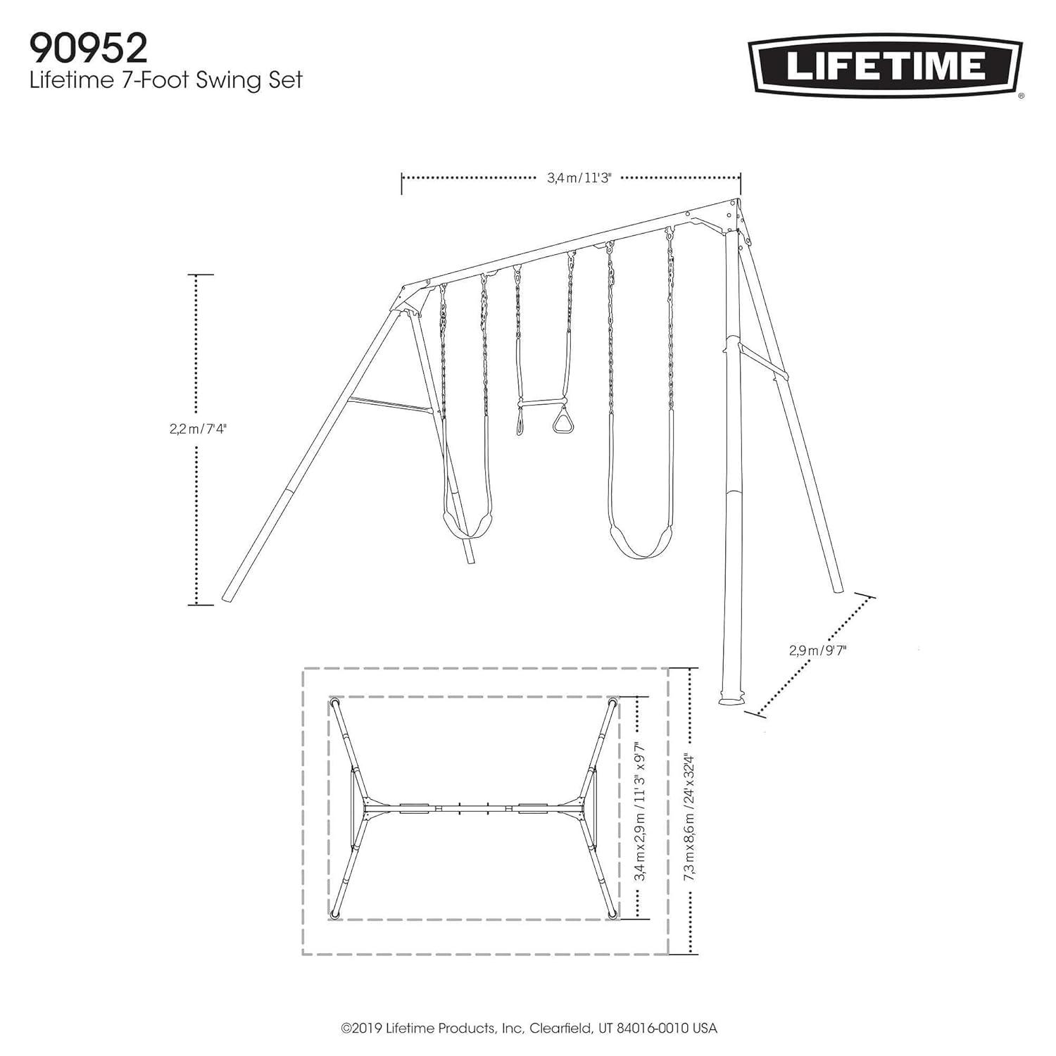 Lifetime Kids 7.3 ft. High Metal Swing Set with Belt Swings (90952)