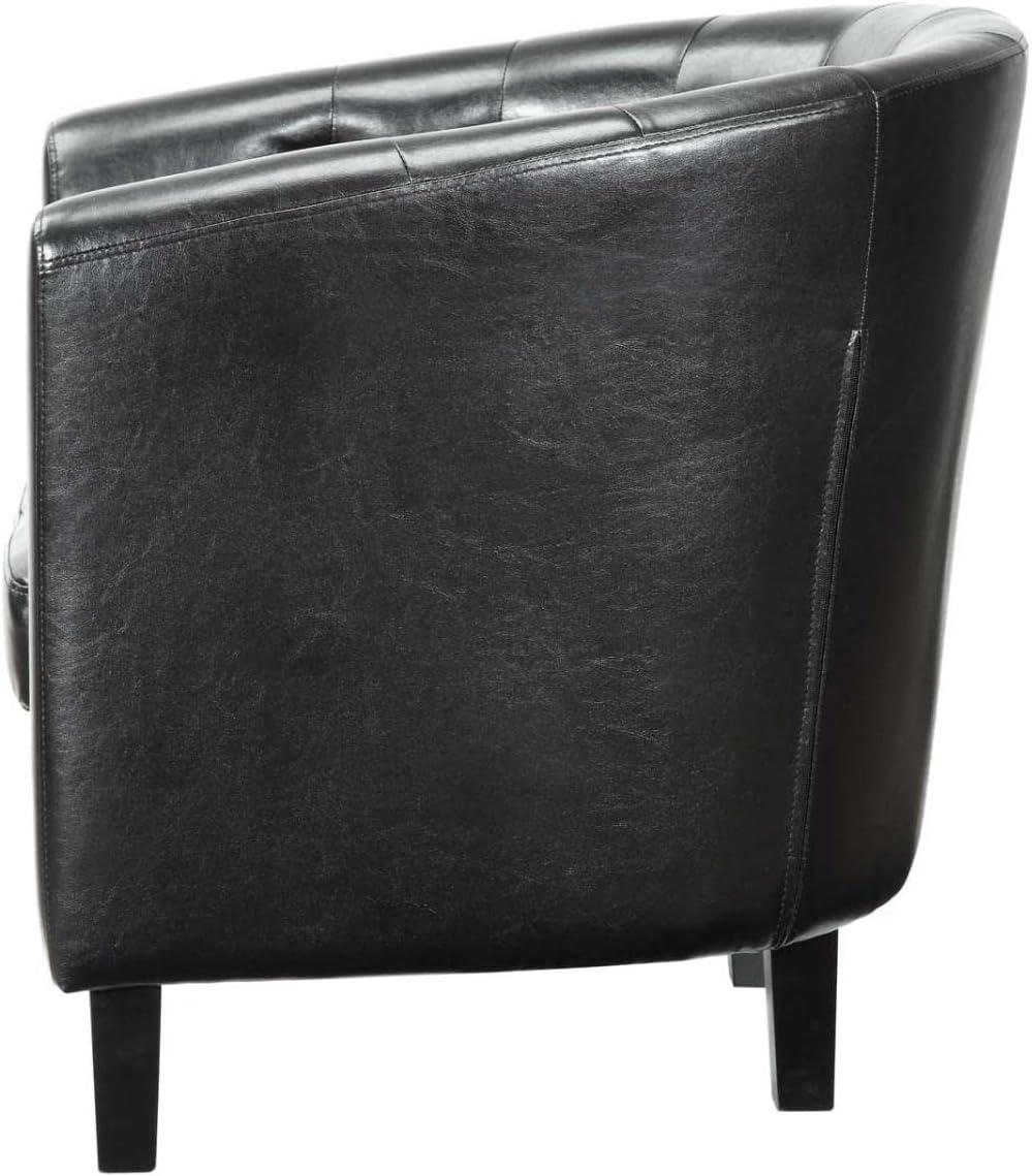 Classic Chesterfield-Inspired Black Faux Leather Barrel Armchair