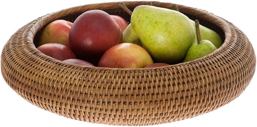 Kouboo La Jolla Rattan Fruit Bowl, Handmade Rattan Round Bowl for Fruit Serving, Decorative Kitchen Counter Bowls, Honey Brown