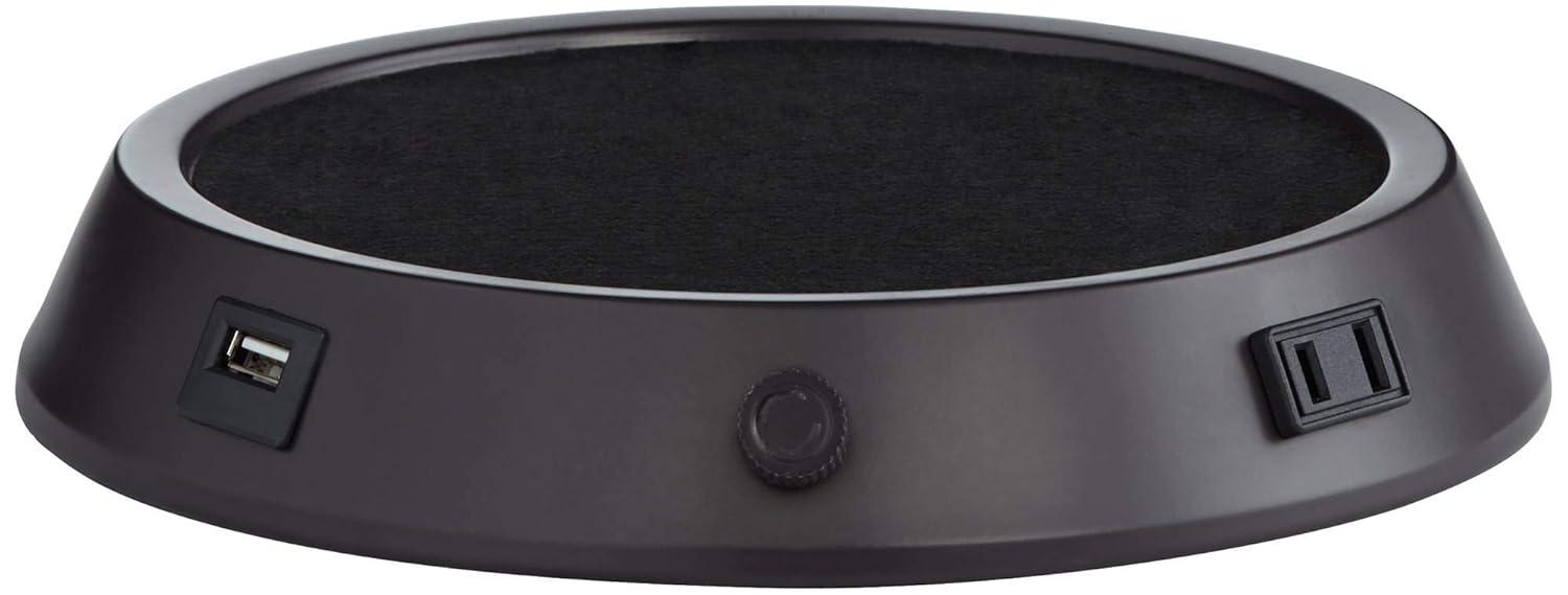 360 Lighting Rocco Modern Mid Century Table Lamp 30" Tall Blue Teal Ceramic with Dimmable USB Workstation Base Linen Drum Shade for Living Room Home