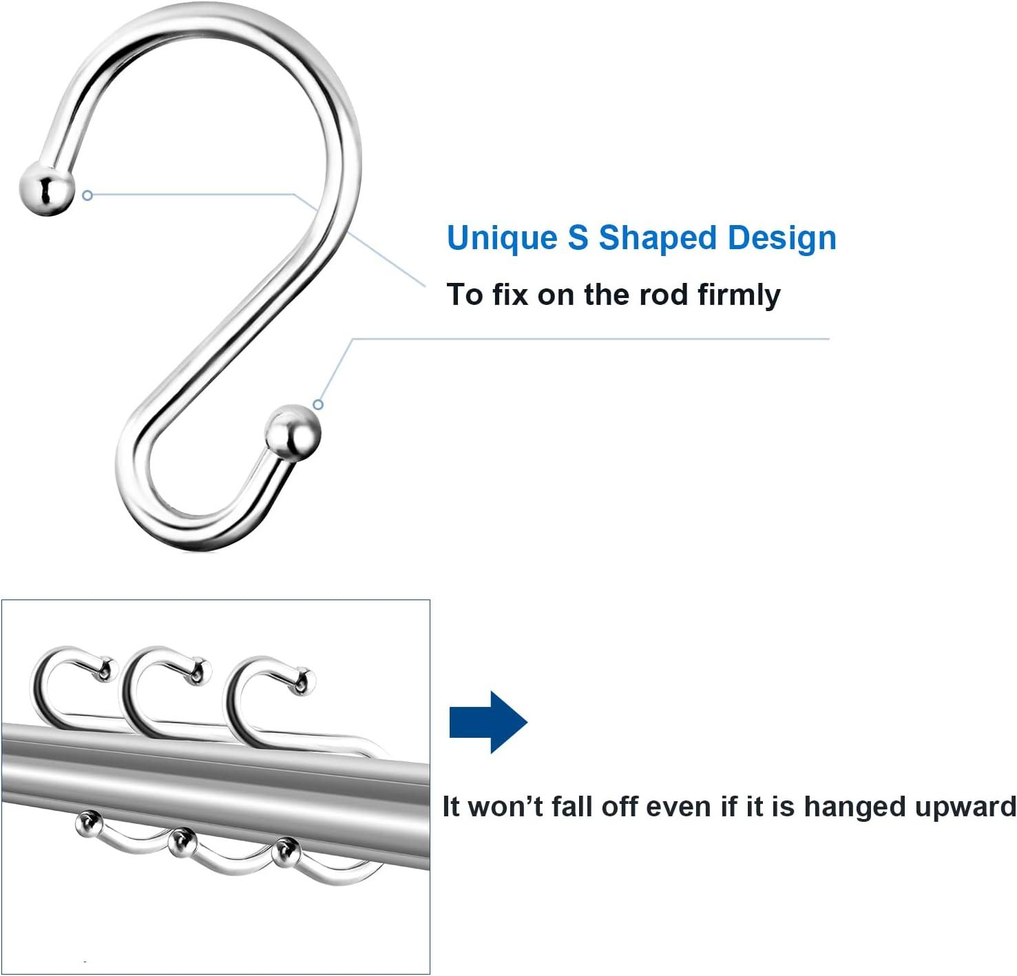 Shower Curtain Hooks Rings, Stainless Steel S Shaped Shower Hooks Rust Proof, Shower Curtain Hangers for Shower Curtain, Kitchen, Wardrobe & Garden,