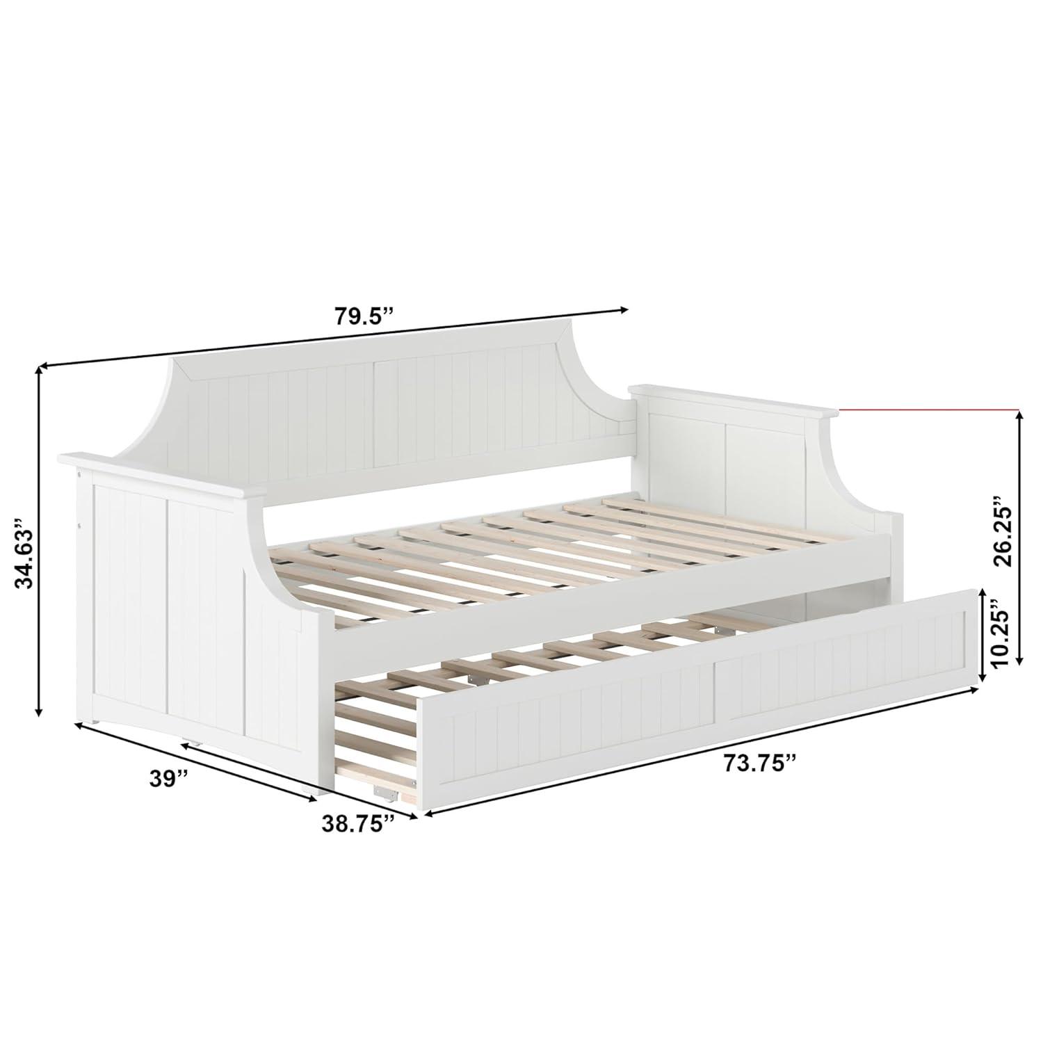 AFI Cambridge Twin Wood Daybed with Twin Size Trundle in White