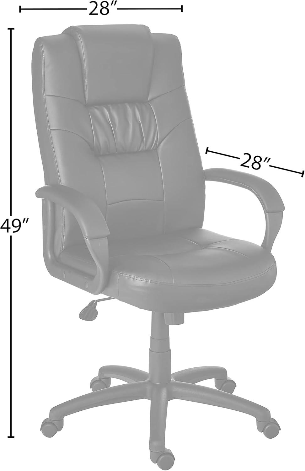 Executive High Back Leatherplus Chair Black - Boss Office Products: Ergonomic, Swivel, Adjustable Height, Metal Frame