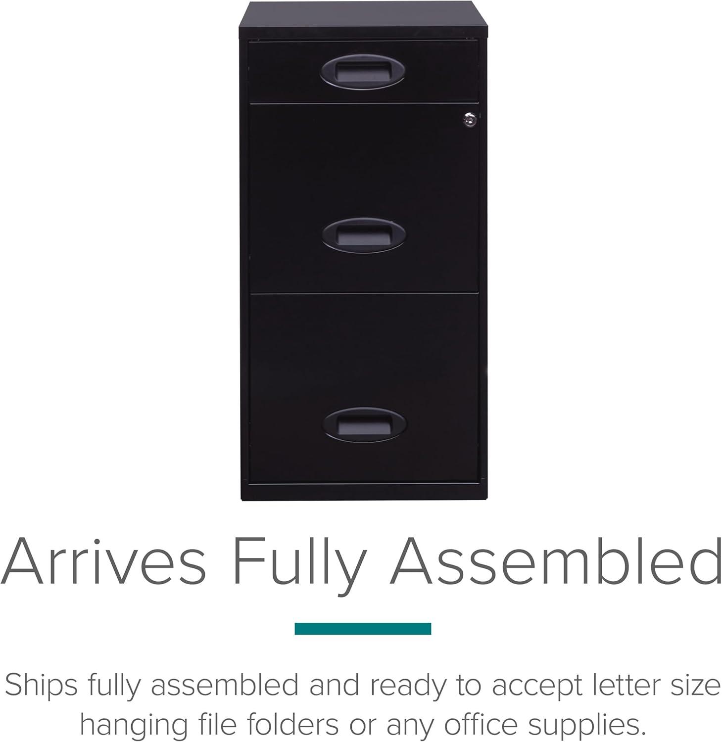Space Solutions 3 Drawer Letter Width Vertical File Cabinet with Pencil Drawer, Black