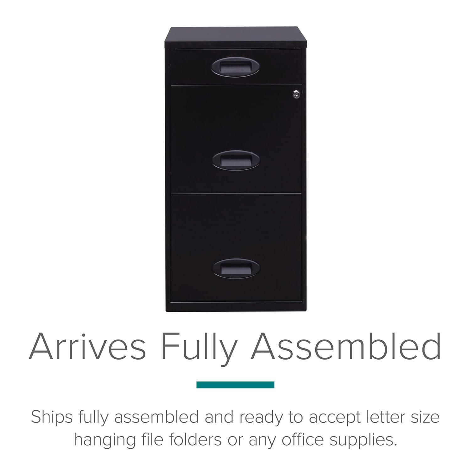 Space Solutions 3 Drawer Letter Width Vertical File Cabinet with Pencil Drawer, Black