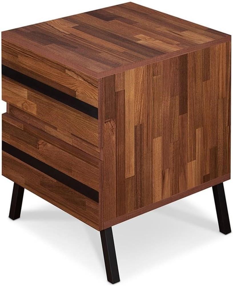 18" Karine Accent Table Walnut/Black - Acme Furniture: Modern Rectangular Side Table with Drawer & Tapered Legs