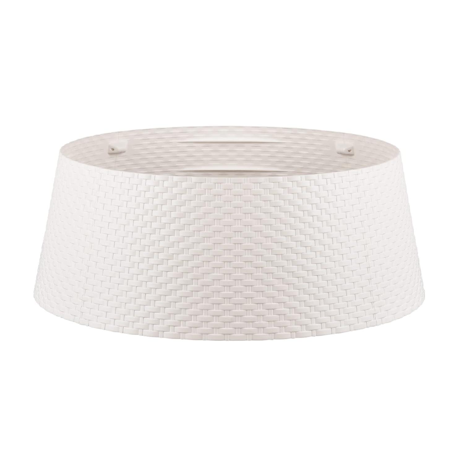 Tree Nest Wicker Christmas Tree Skirt Tree Collar (White, Medium) -Re-boxed