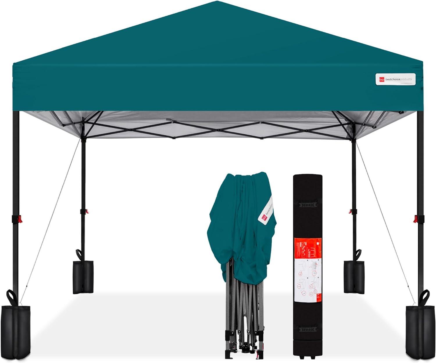 Best Choice Products 12x12ft Easy Setup Pop Up Canopy w/ 1-Button Setup, Wheeled Case, 4 Weight Bags - Cerulean