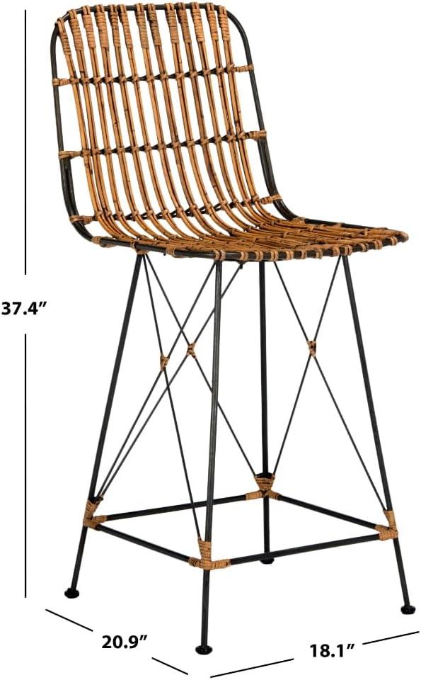Minerva Wicker Counter Stool (Set of 2)  - WIK6509 - Natural Brown Wash/Black - Safavieh