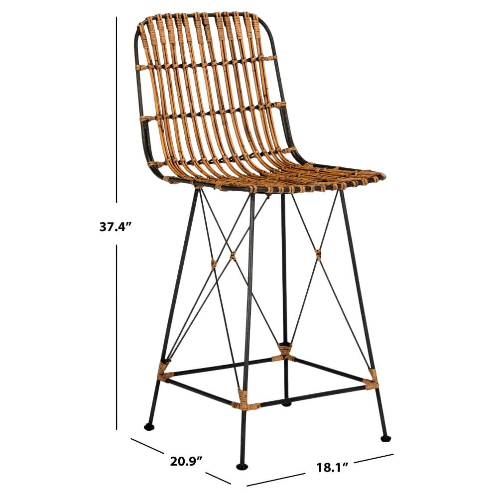Minerva Wicker Counter Stool (Set of 2)  - WIK6509 - Natural Brown Wash/Black - Safavieh