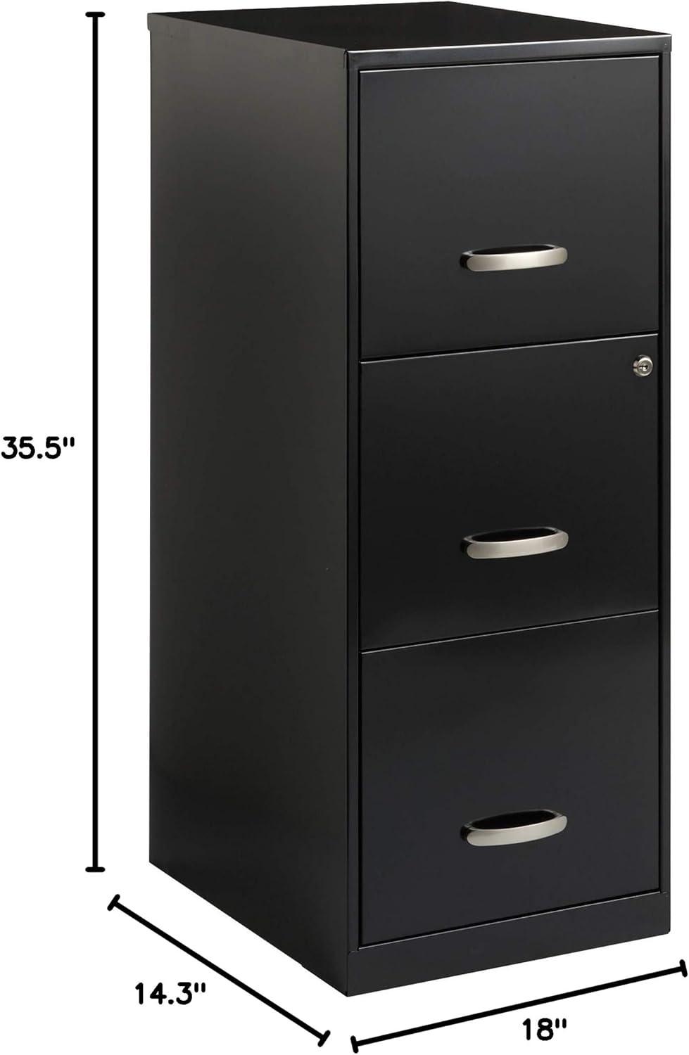 Hirsh Industries Space Solutions File Cabinet 3 Drawer - Black: Vertical Steel Storage, 35.5" Height, GreenGuard Certified