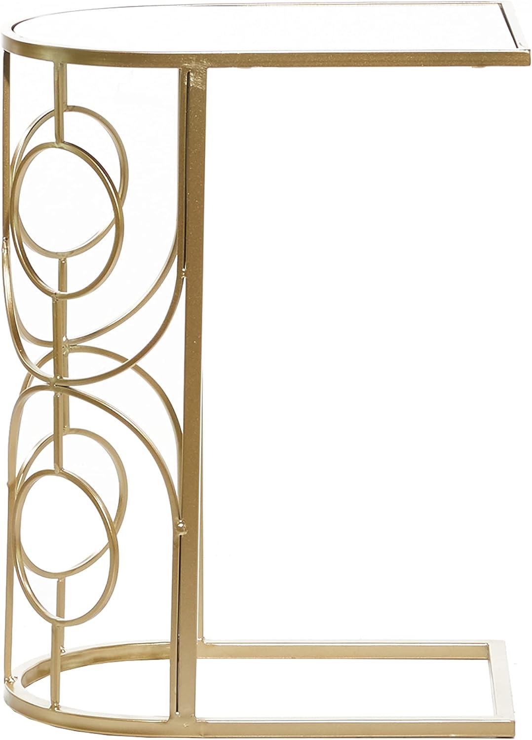 Contemporary Mirrored Accent Table Gold - Olivia & May: No Assembly, Indoor Use, Iron Frame