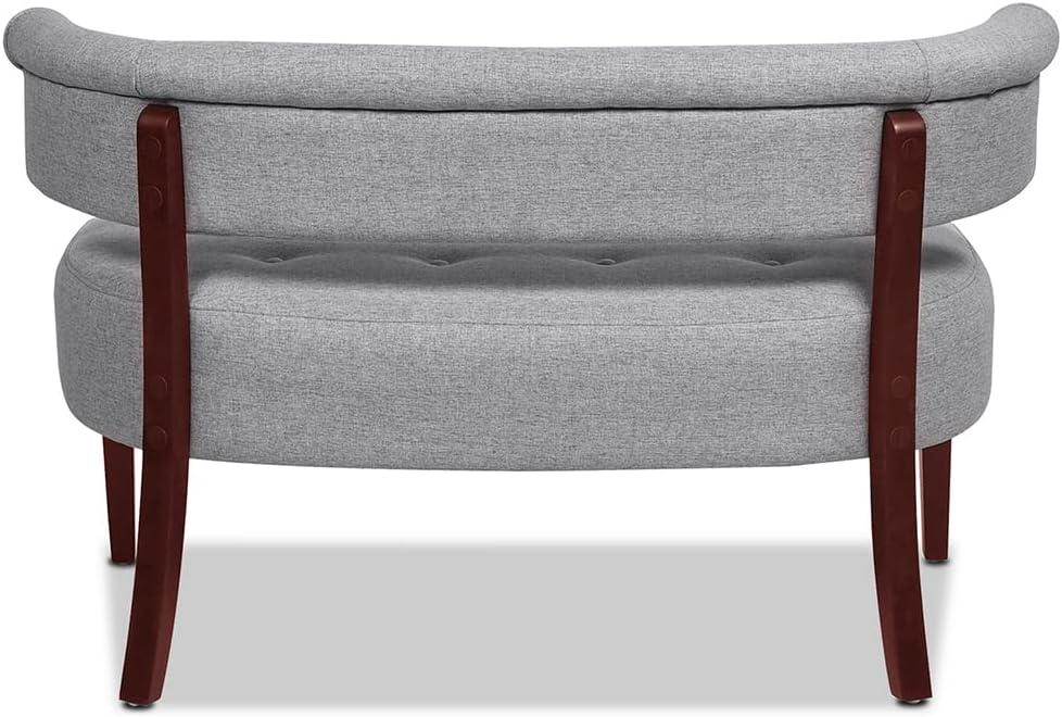Light Gray Polyester Tufted Roll Arm Settee Bench