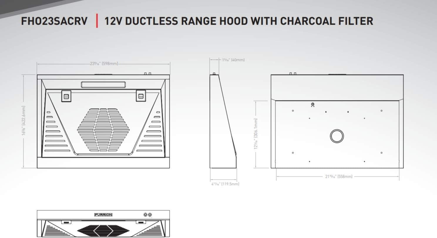 Black 12V RV Ductless Range Hood with Charcoal Filter