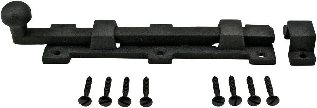 Black Wrought Iron Ball Tip Slide Bolt Latch with Mounting Hardware