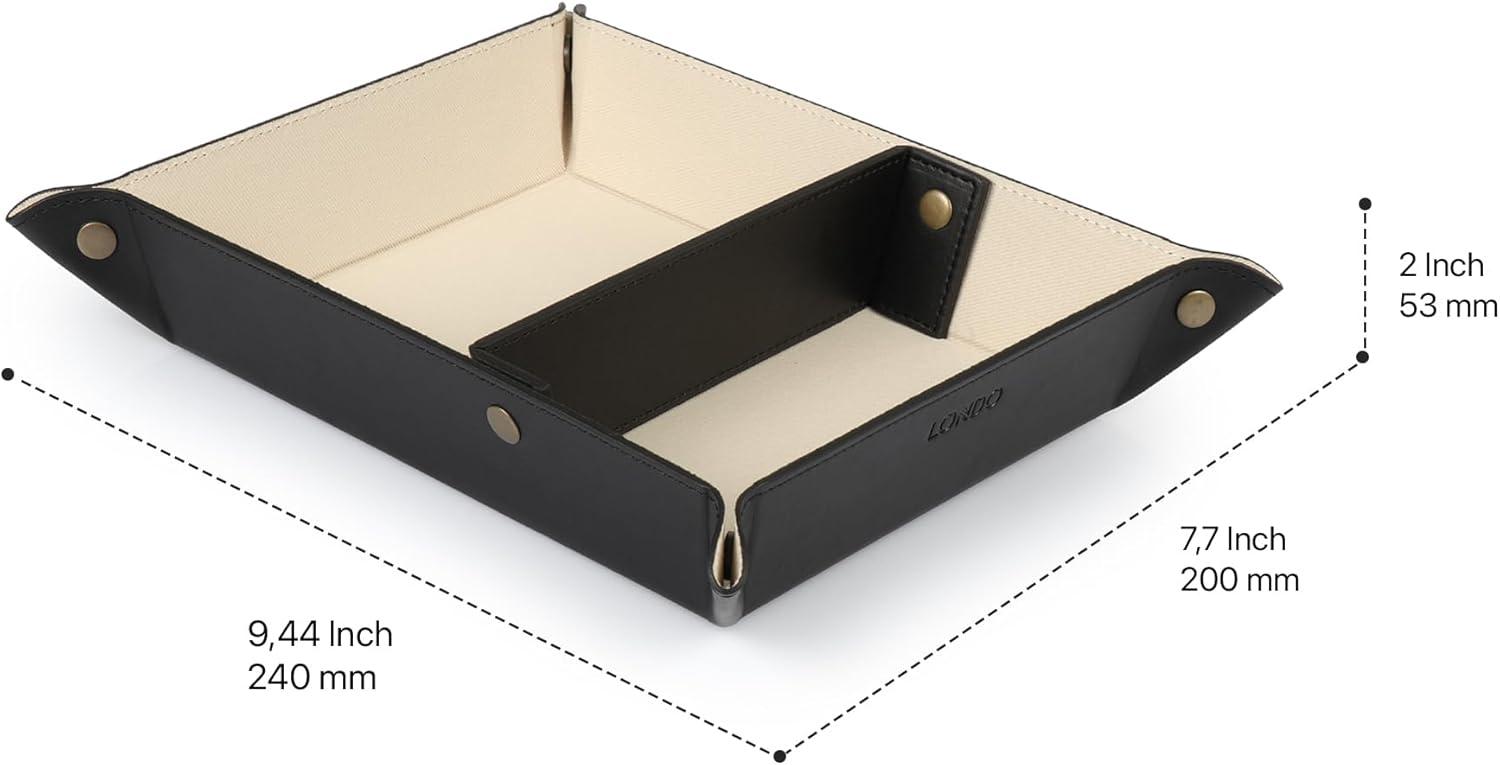 Londo Leather Tray Organizer, Practical Storage Box for Wallets, Watches, Keys, Coins, Cell Phones and Office Equipment