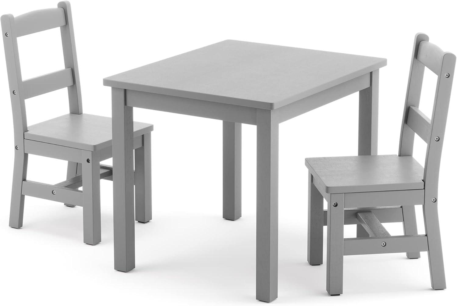 Gray Wooden Kids Table and Chair Set with Rubber Feet