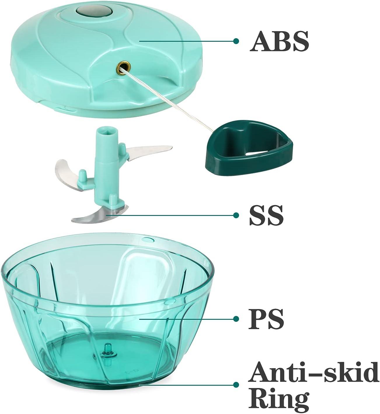 Blue BPA-Free Manual Food Chopper with Stainless Steel Blades