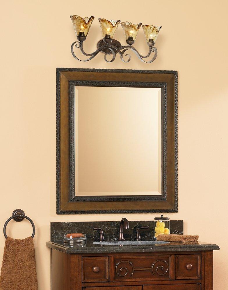 Franklin Iron Works Amber Scroll Rustic Wall Light Golden Bronze 29 1/2" Art Glass Fixture for Bedroom Bathroom Vanity Reading Living Room Hallway