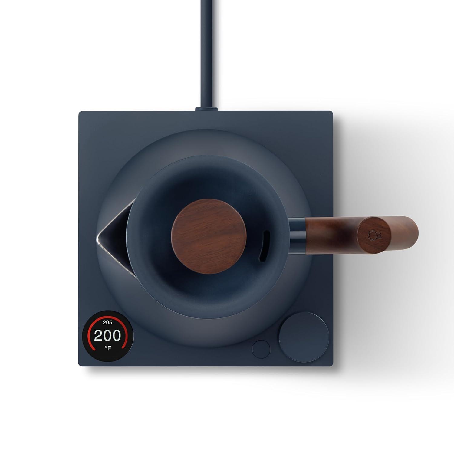 Fellow Corvo EKG Electric Tea Kettle in Stone Blue with Walnut Accents