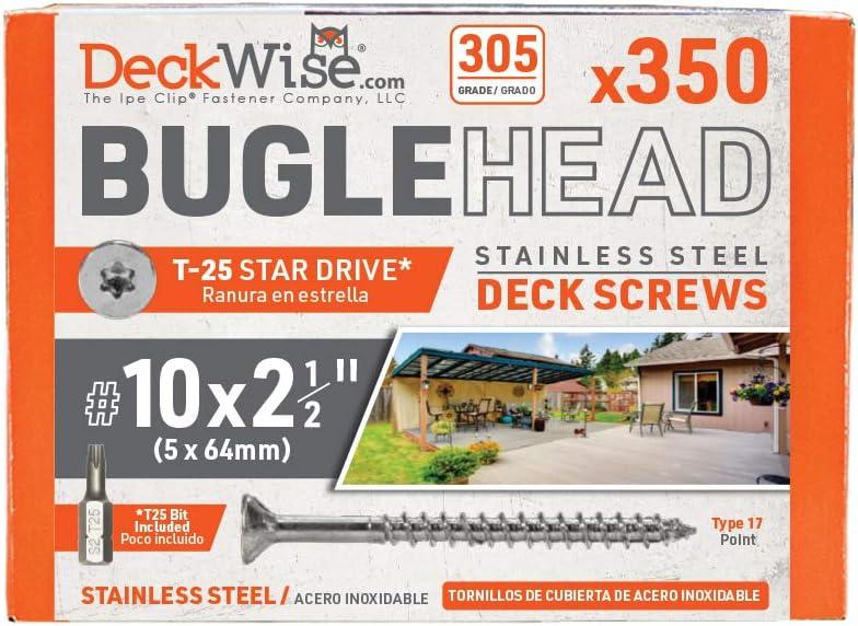 DeckWise #10x2-1/2" Brown Bugle-Head All-Purpose Screws, 305 Stainless Steel T15 Deck Screws Cover 100 Sq. Ft. of Decking (350 Pack)