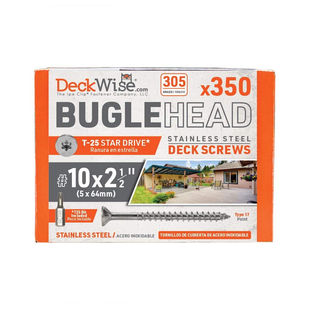 DeckWise #10x2-1/2" Brown Bugle-Head All-Purpose Screws, 305 Stainless Steel T15 Deck Screws Cover 100 Sq. Ft. of Decking (350 Pack)