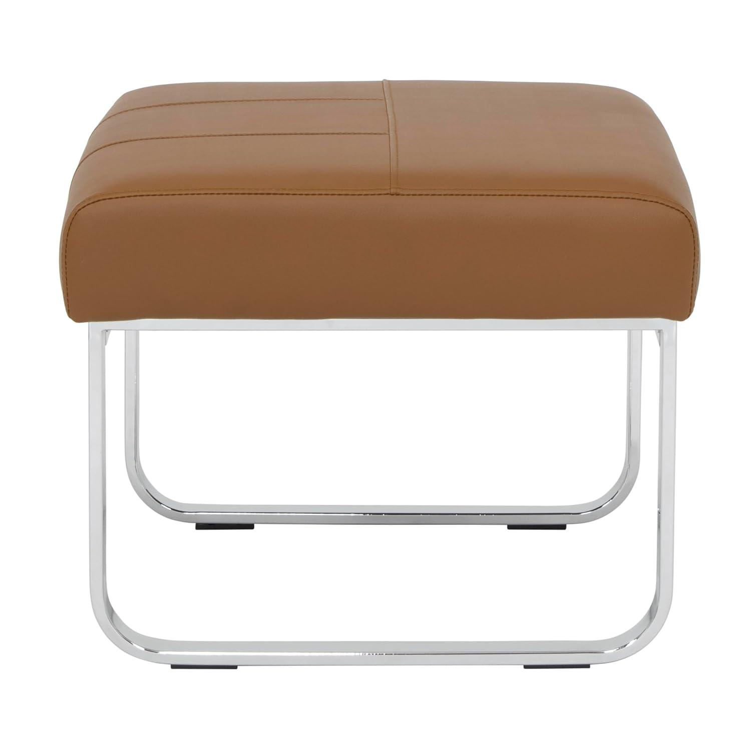 Rectangular Allure Modern Blended Leather Ottoman Caramel Brown/Chrome - Studio Designs Home