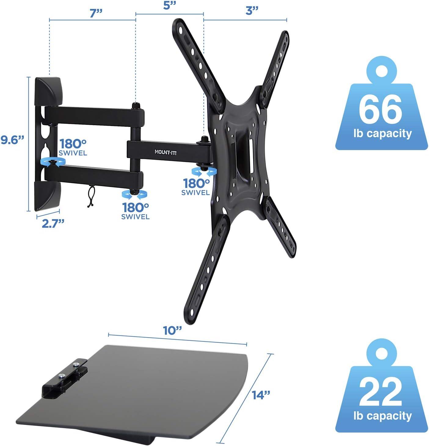 Mount-It! Full Motion TV Wall Mount with Floating Entertainment Shelf | Fits TVs Up to 55 Inches