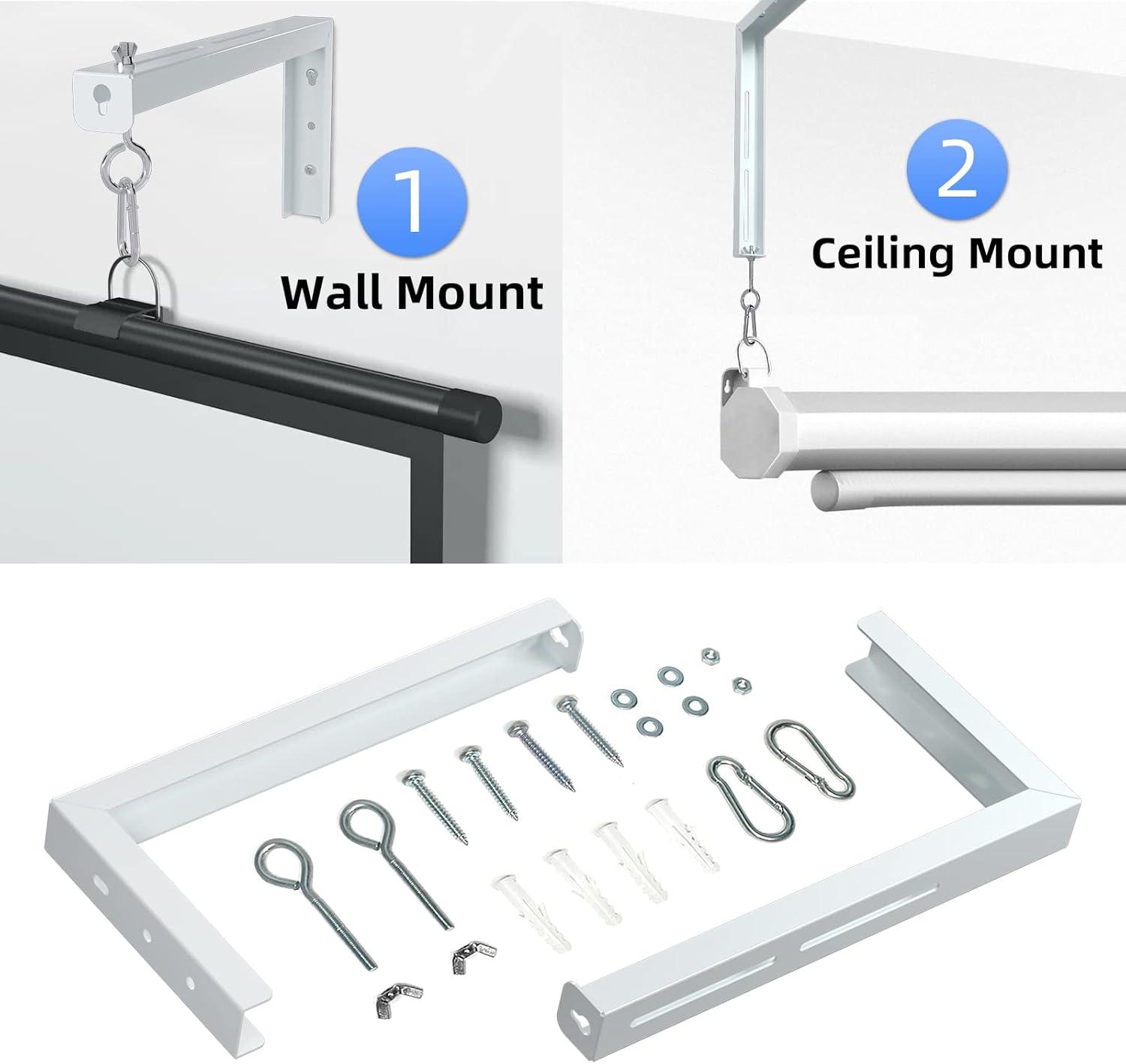 WALI Universal Projector Screen Ceiling Mount, Wall Hanging Mount L-Brackets, 12 inch Adjustable Extension with Hook Kit, Perfect Projector Screen Placement Hold up to 80 lbs (PSM001XL-W), White