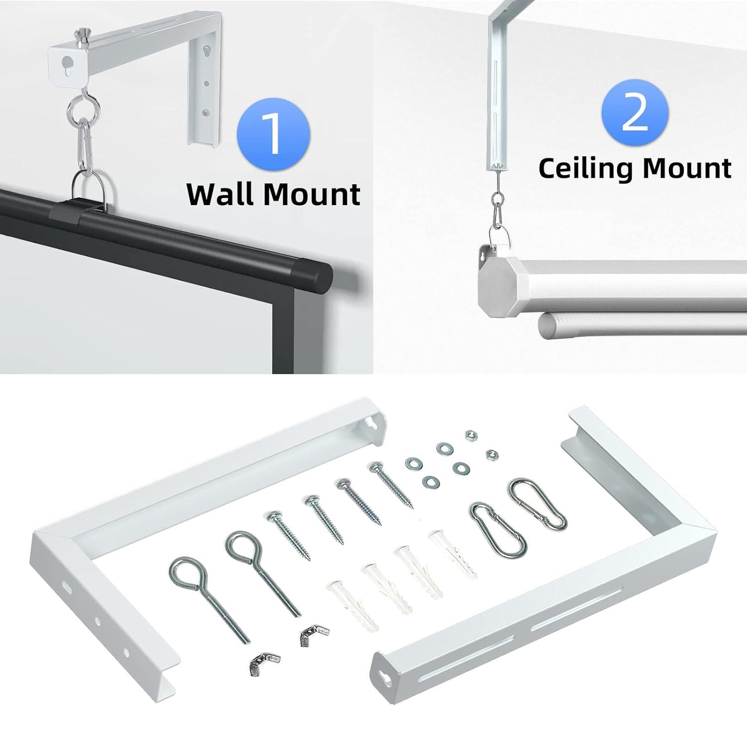 WALI Universal Projector Screen Ceiling Mount, Wall Hanging Mount L-Brackets, 12 inch Adjustable Extension with Hook Kit, Perfect Projector Screen Placement Hold up to 80 lbs (PSM001XL-W), White