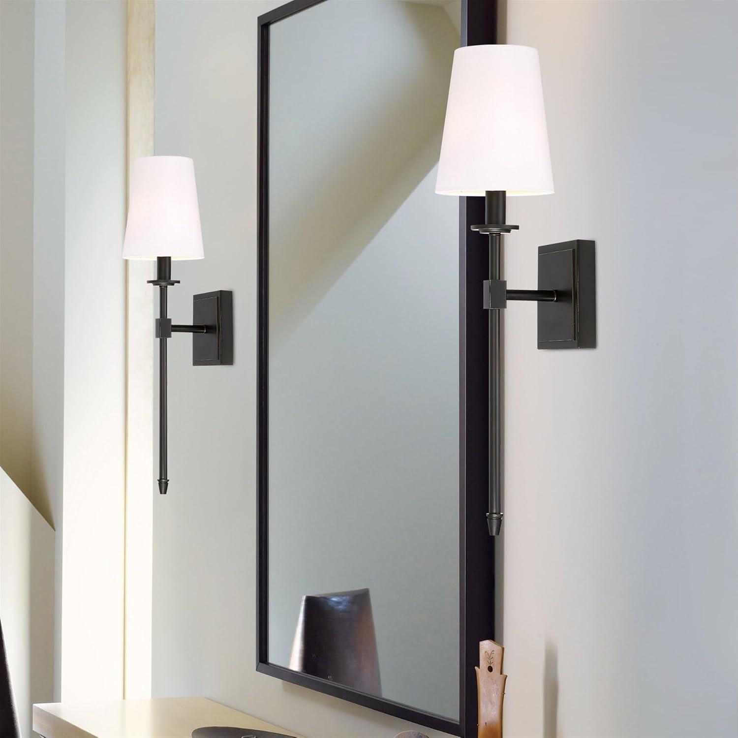 Kira Home Torche 20" Wall Sconce/Wall Light + Linen Shade, Oil-Rubbed Bronze Finish