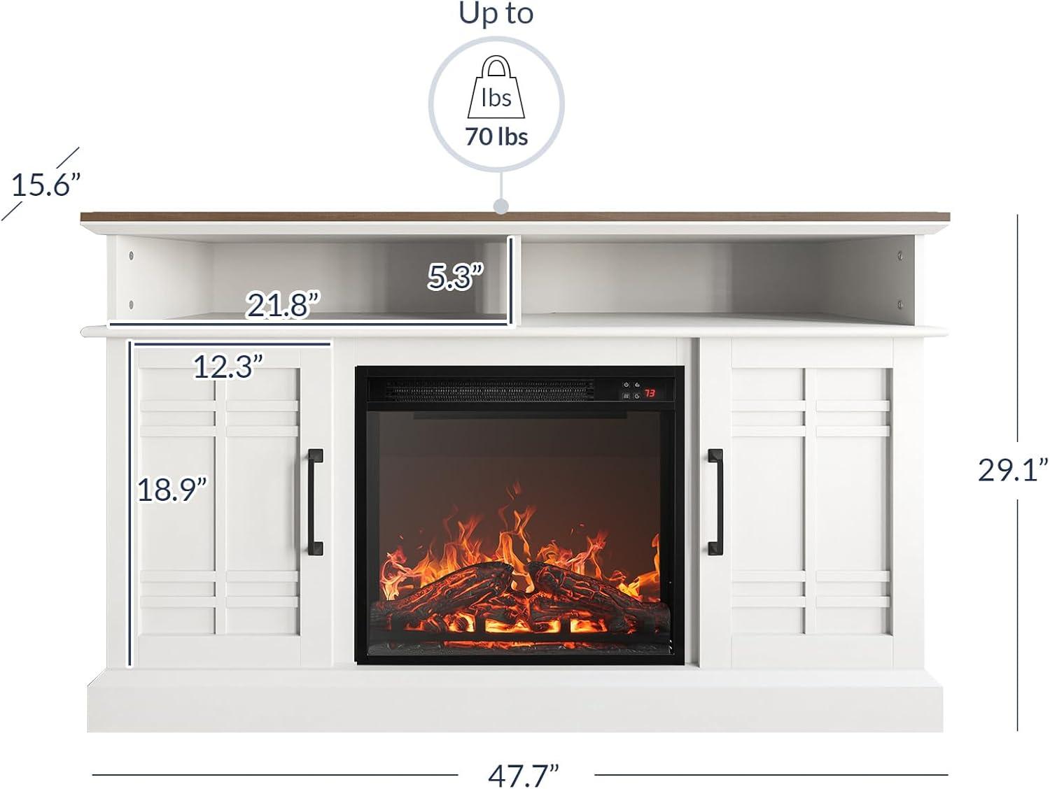 White Engineered Wood TV Stand with Electric Fireplace