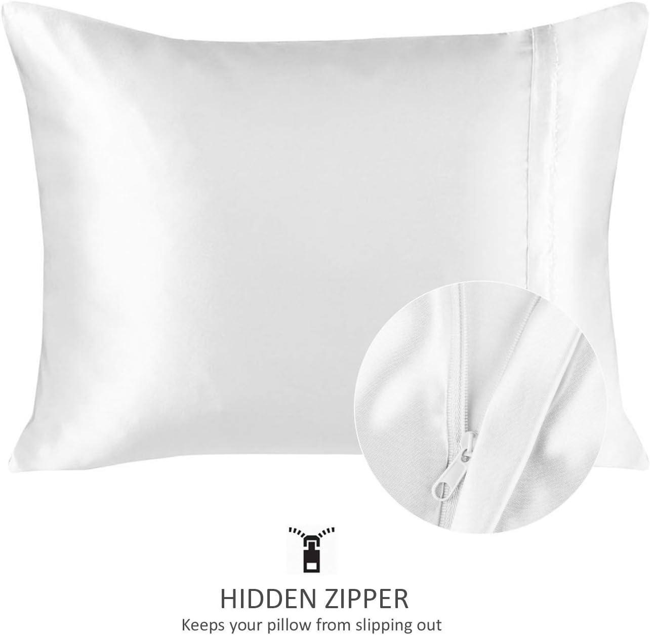 Blissford Luxury White Satin Pillowcase with Zipper Closure, Standard 2-Pack