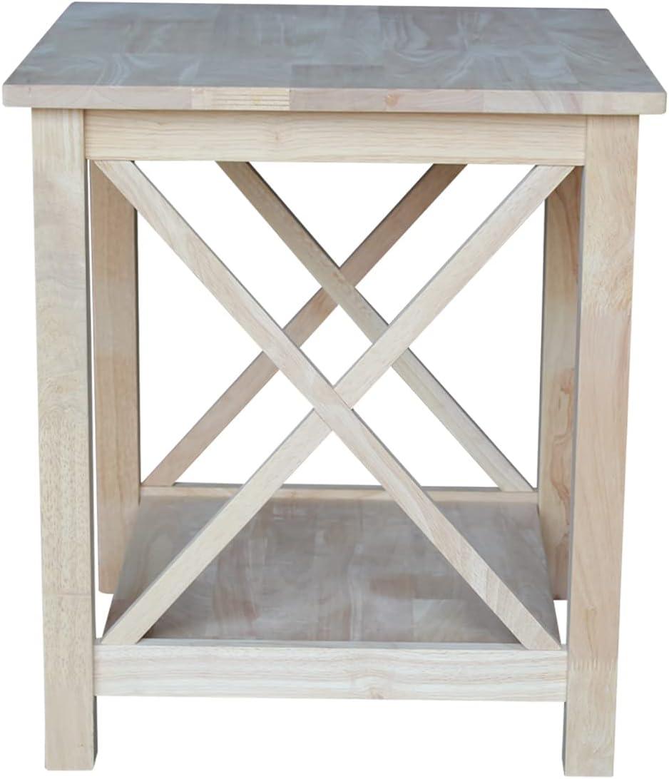 Classic Hampton Square Solid Wood End Table with Shelf - Unfinished