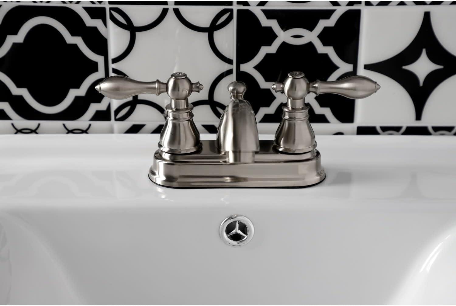 Kingston Brass Kingston Brass American Classic Two-Handle 3-Hole Deck Mount 4" Centerset Bathroom Faucet with Plastic Pop-Up KB2602ACL