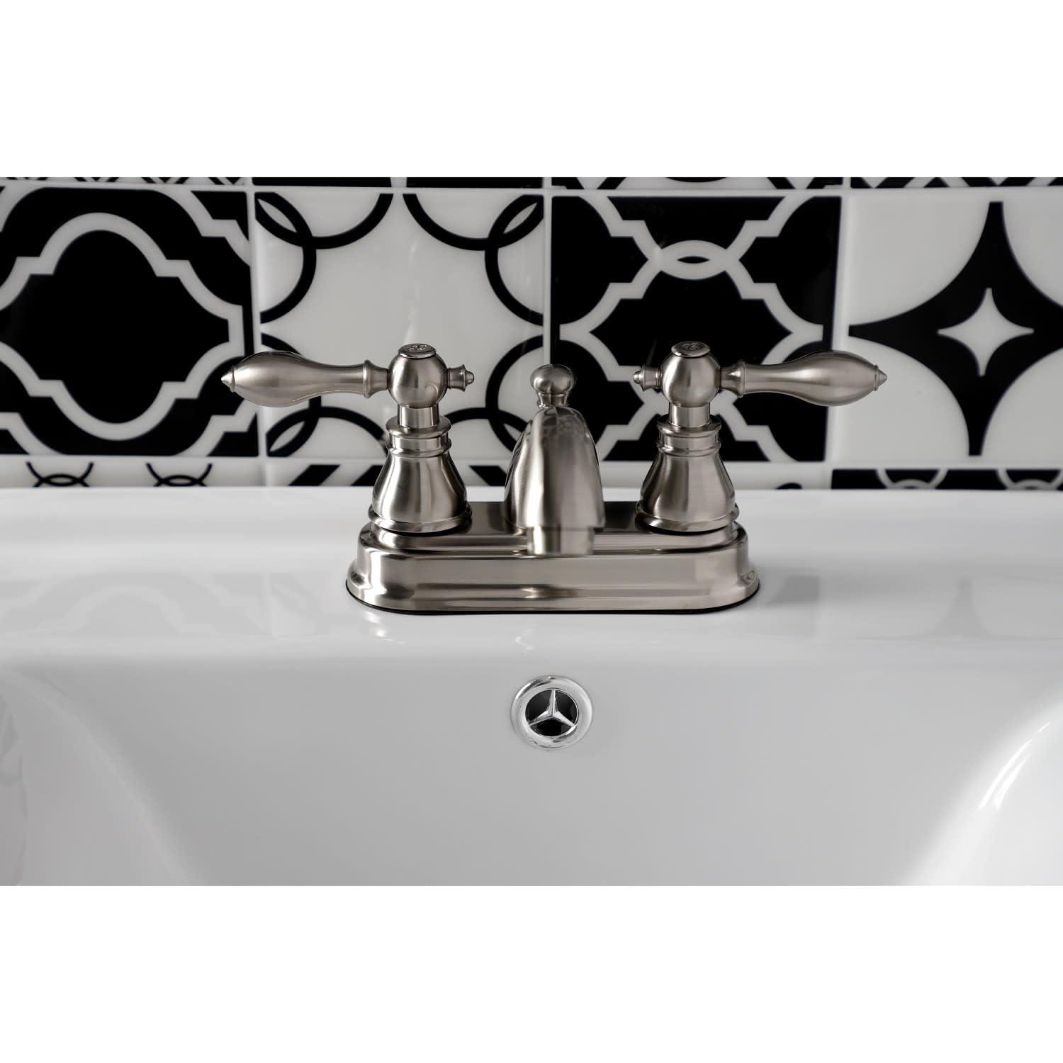 Kingston Brass Kingston Brass American Classic Two-Handle 3-Hole Deck Mount 4" Centerset Bathroom Faucet with Plastic Pop-Up KB2602ACL