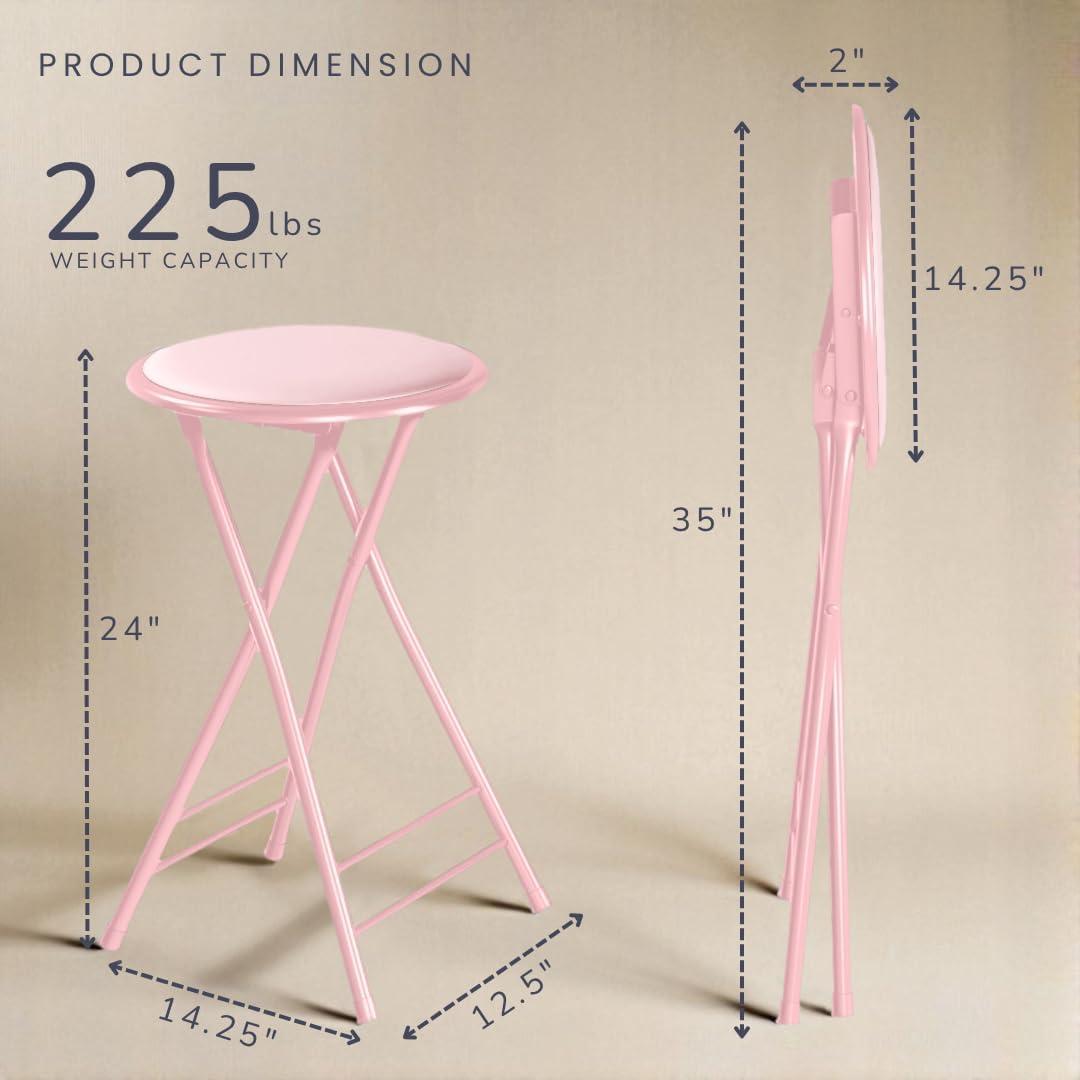 Trademark Global 24 x 14.5 in. Home Collection Cushioned Folding Stool - Pink