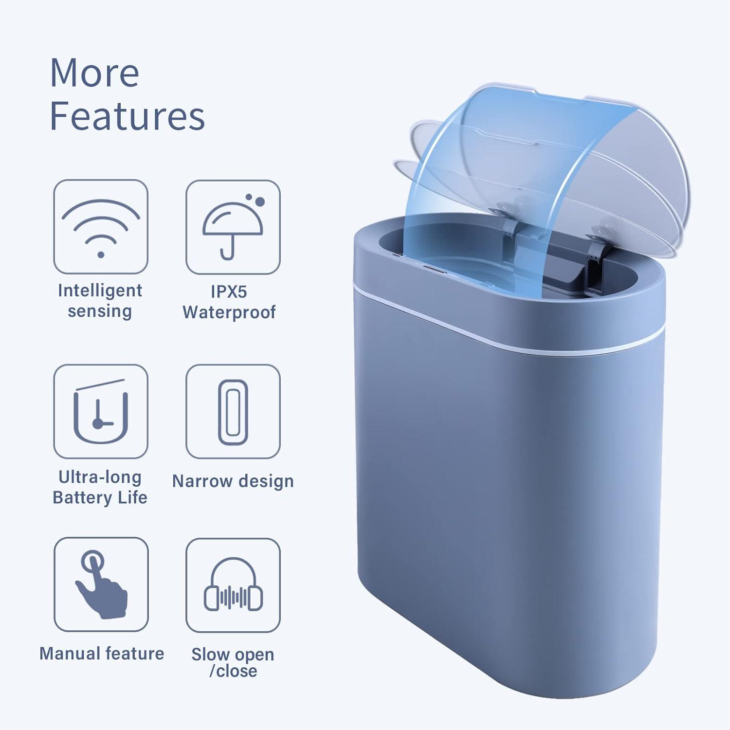 Gray Oval Touchless Plastic Bathroom Trash Can