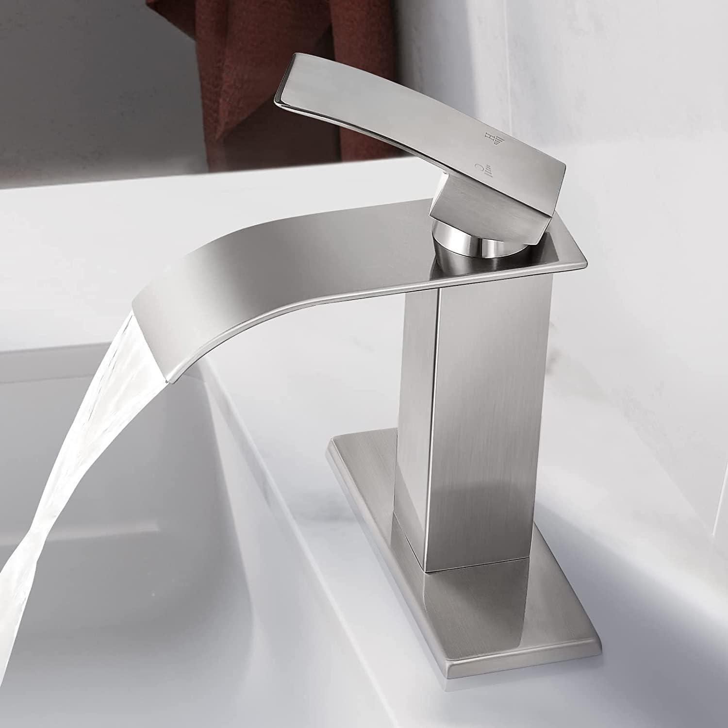 Brushed Nickel Single Handle Waterfall Bathroom Faucet