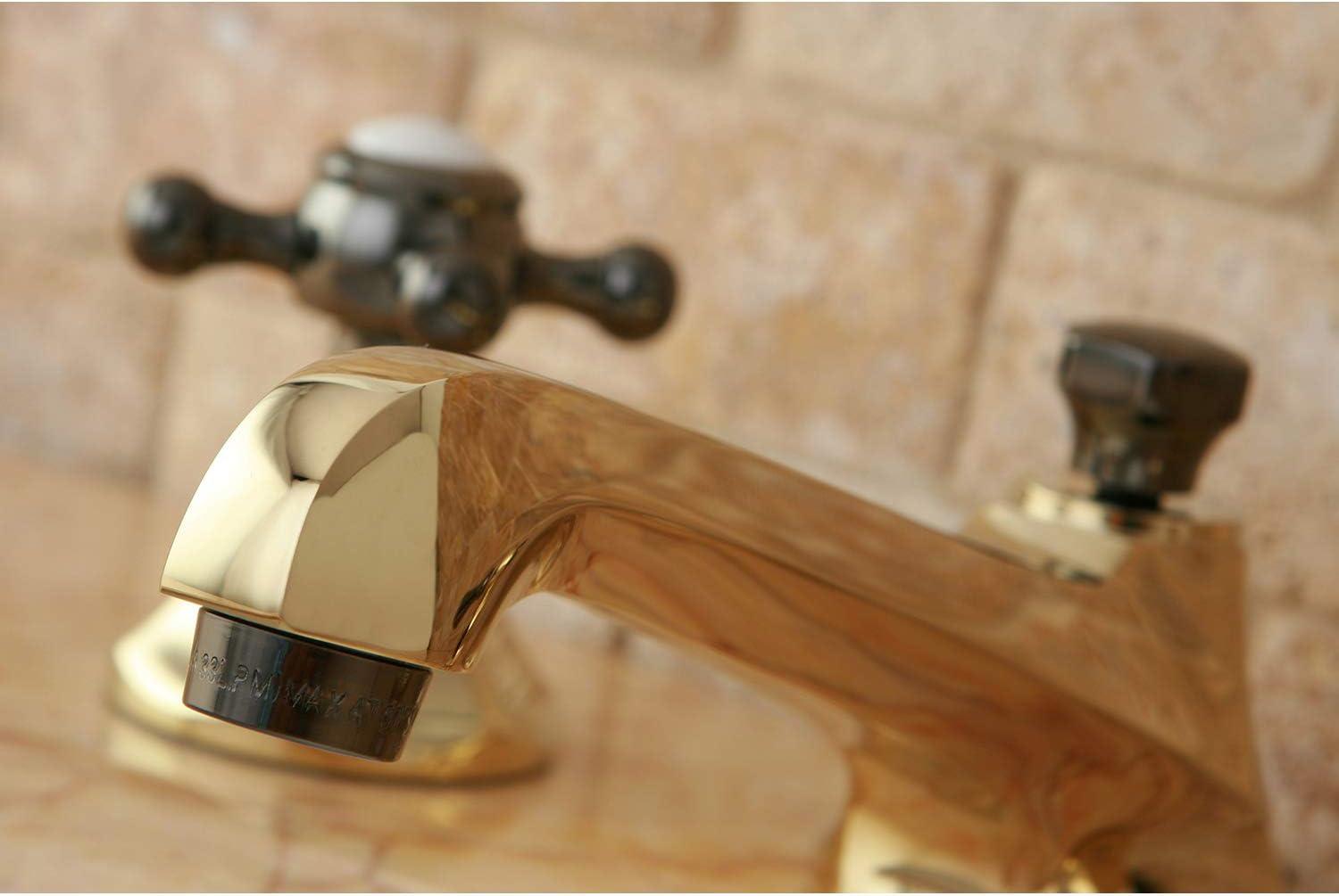 Kingston Brass Water Onyx Two-Handle 3-Hole Deck Mount Widespread Bathroom Faucet with Brass Pop-Up Drain