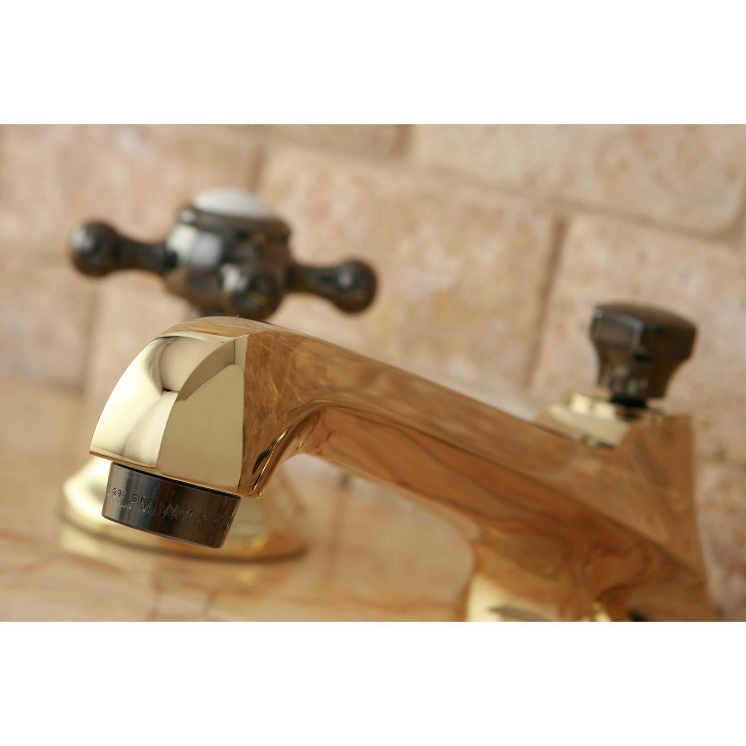 Kingston Brass Water Onyx Two-Handle 3-Hole Deck Mount Widespread Bathroom Faucet with Brass Pop-Up Drain