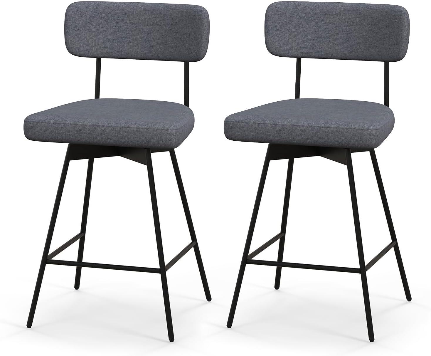 Kadyn Bar Stools, Barstools, Counter Stools, Island Stools, Bar Chairs,25 Inch 2-Piece Modern Upholstered Bar Stools with Back and Footrests-Gray
