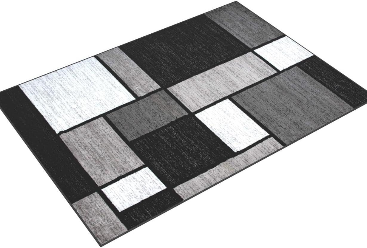 Gray and Black Geometric 10' x 14' Synthetic Area Rug