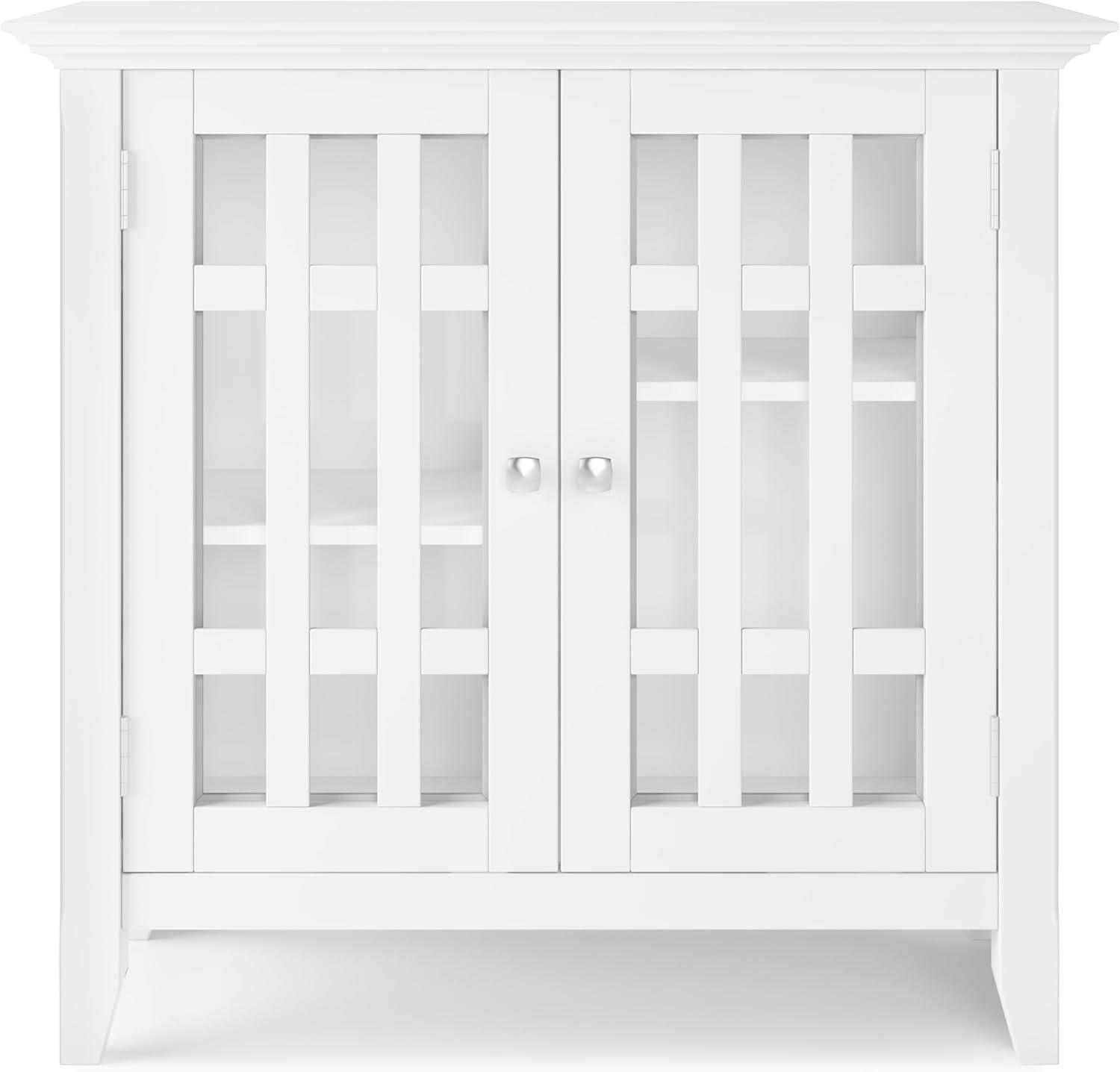 Simpli Home Bedford Wood 32" Transitional Low Media Cabinet in White